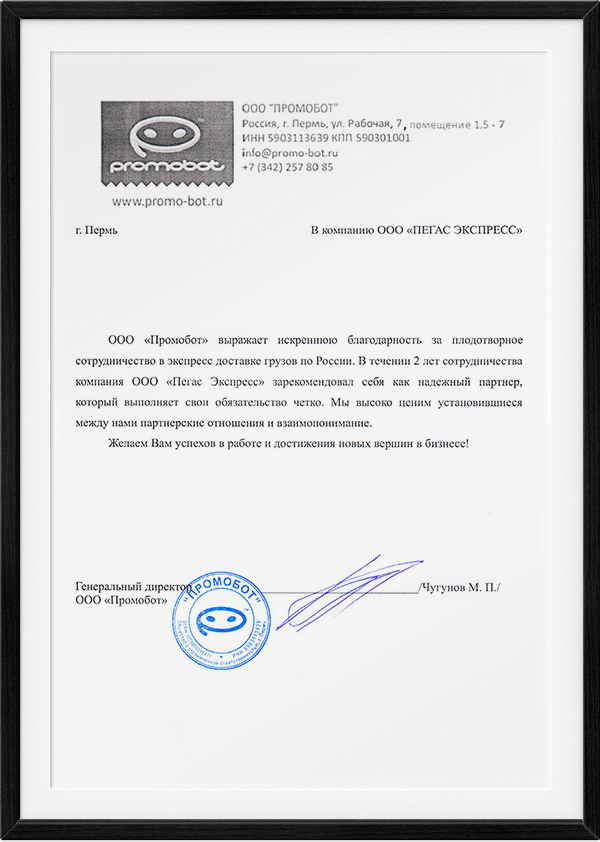 Рекомендательное письмо — ООО «Промобот»